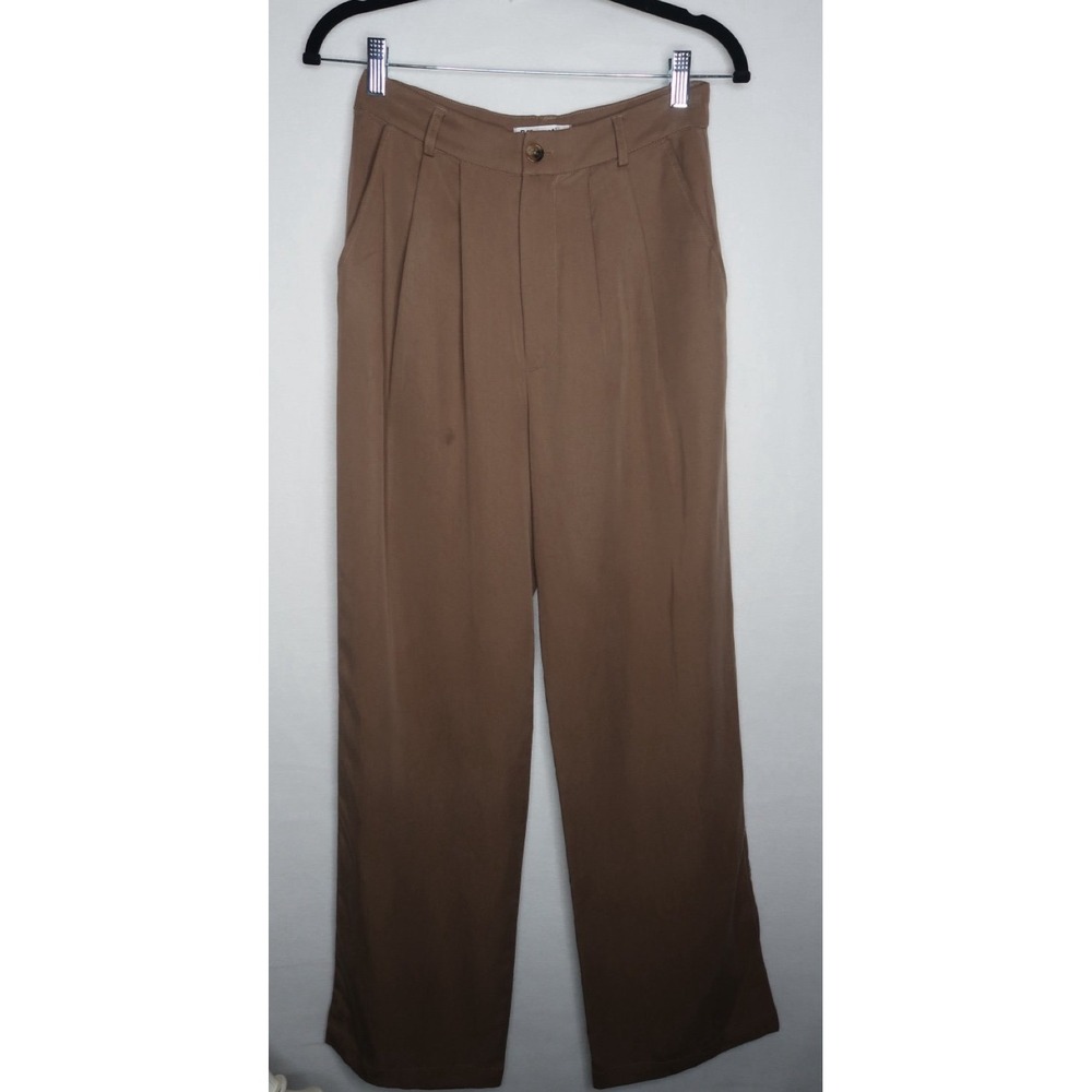 Reformation Mason Wide‎ Leg Pleated Tencel Pants Brown Women's 6P Petite Casual